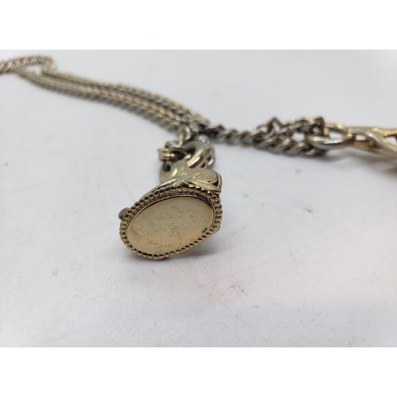 Vintage Wax Seal Watch Double Fob Lariat Necklace 1950s Emmons Georgian Chunky - Picture 9 of 16